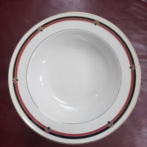 Stoneware Elegant White and Red Dinner Bowl 8 Inch Set of 2